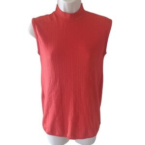 Jugs Ban Lon Vintage Ribbed Mock Collar Rayon Orange‎ Sleeveless Tank Top L